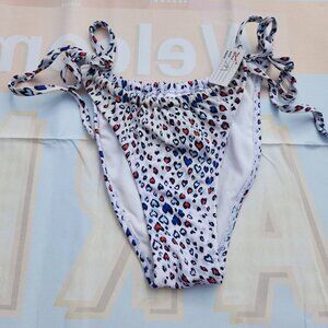 M Women's White Bikini Bottom w/ Hearts Bathing Suit Beach Swimsuit Swimming